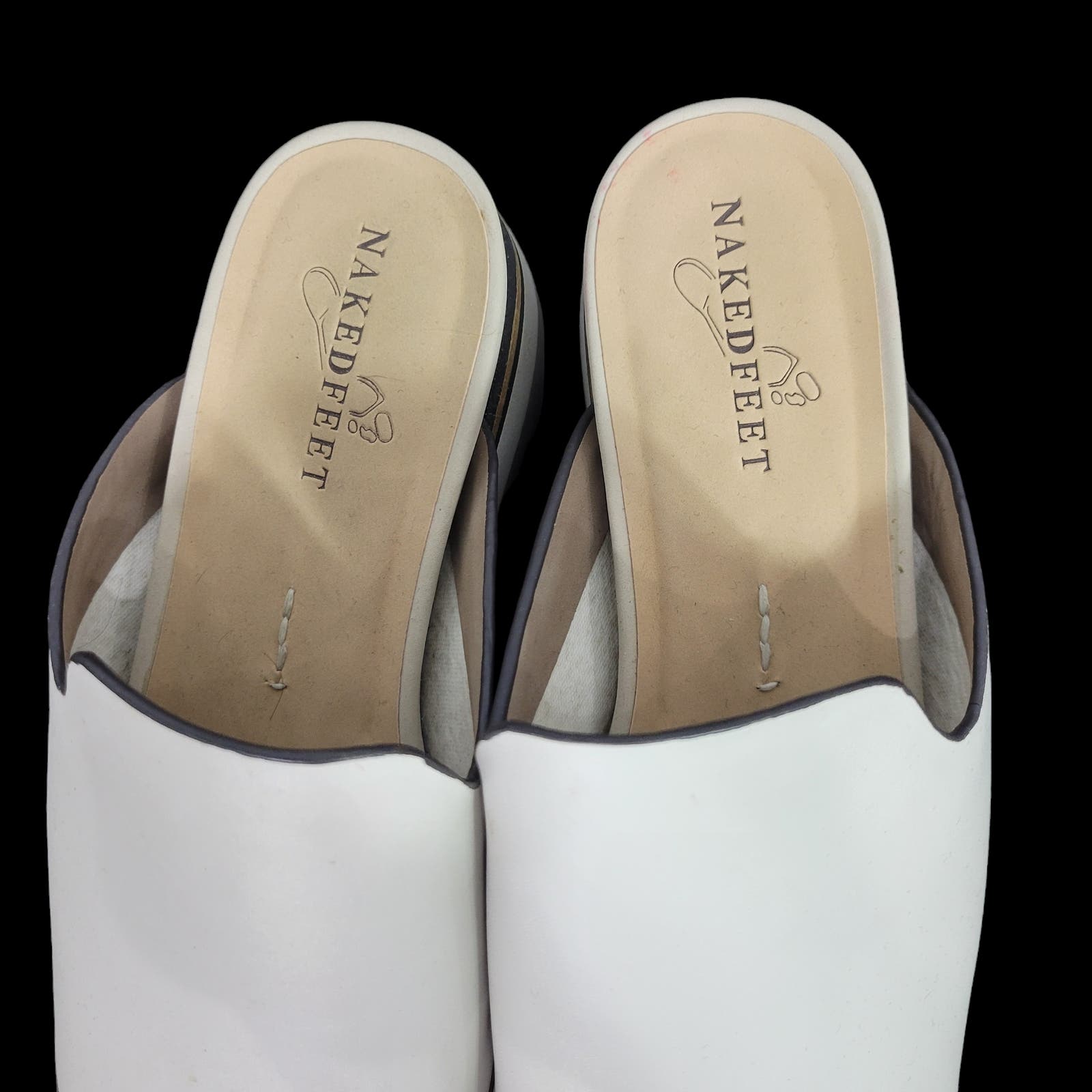 NakedFeet Flow Wedge Sandals White Slides Leather Chunky Platform Foam Footbed Size 8.5