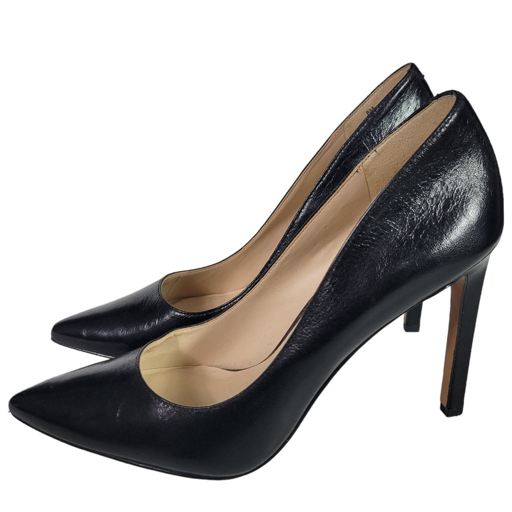 Nine West Tatiana Pumps Black Leather Pointy Toe Heels Dressy Stiletto Slip On Classic Size 8