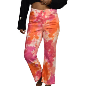 Trina Turk Tour Guide Jeans Pink Orange Tie Dye High Waist Cropped Straight Pant Size 2
