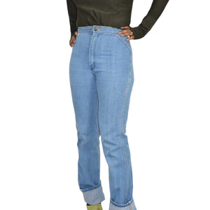 Vintage Renard Jeans Blue High Waist Straight Leg Bareback 80s French Cut Tight Size 25