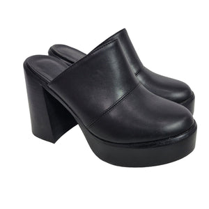 Current Mood K Thx Bye Clogs Black Chunky Platform Retro Faux Leather Heels Mule Size 7