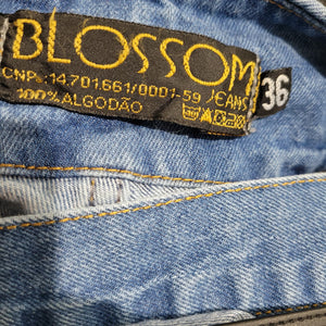 Vintage Blossom Jeans Bib Overalls Blue Denim Shorts 80s Apron Suspenders Cuffed Size XS