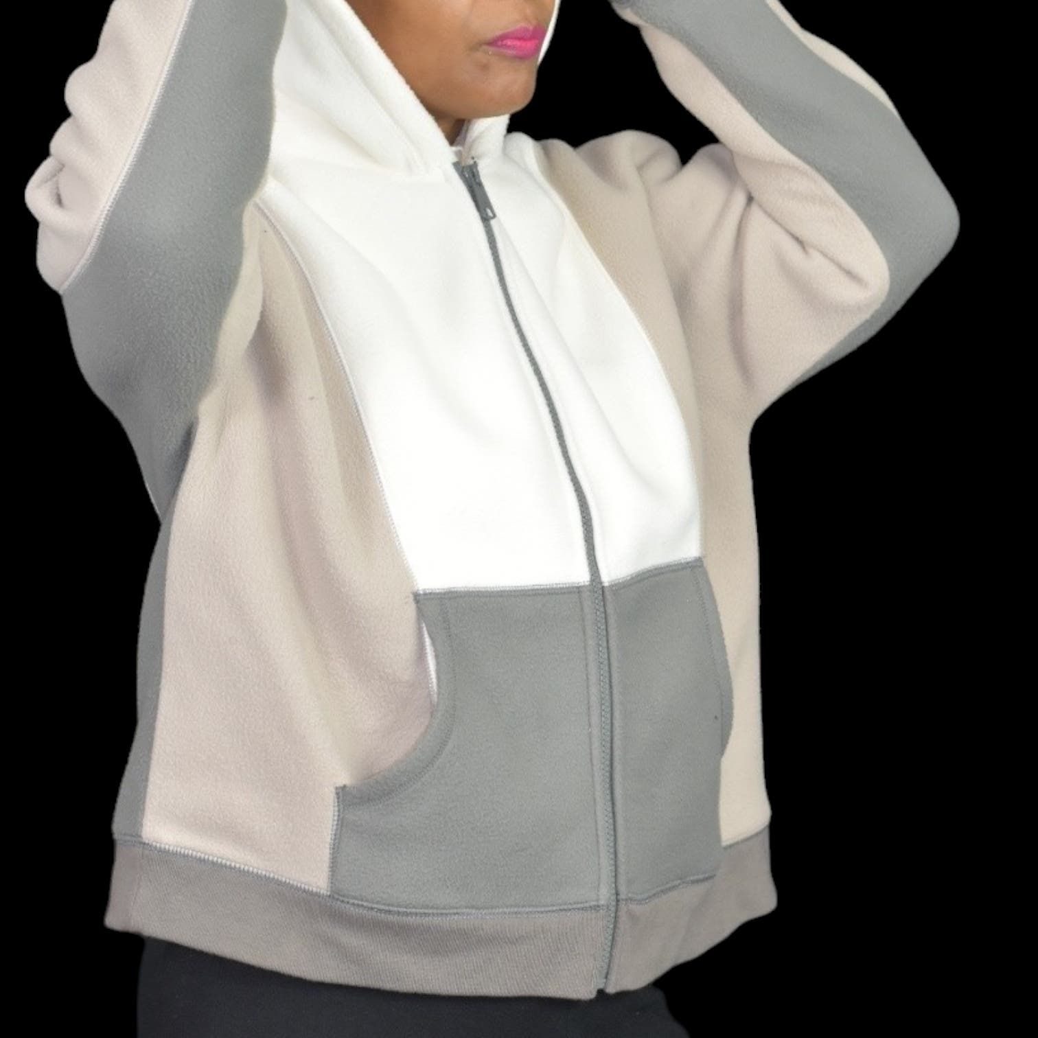 Madewell MWL Betterfleece Hoodie Tan Colorblock Zip Sweatshirt Fleece Size Medium