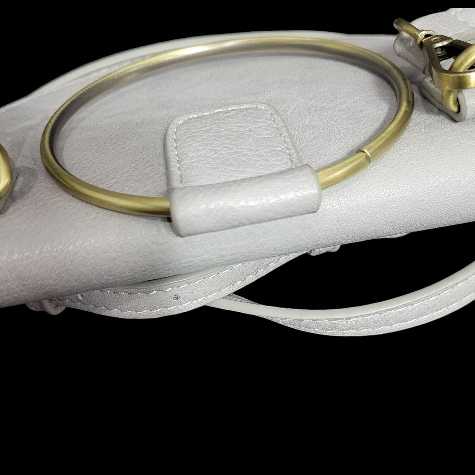 Anthropologie Veronica Ring Bag Grey Crossbody Slim Gold Metal Bracelet Rolled Handle Half Moon Small
