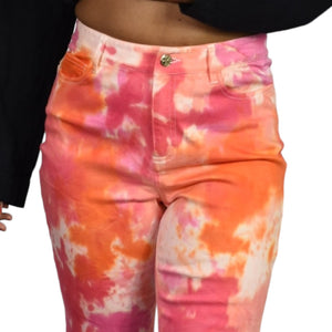 Trina Turk Tour Guide Jeans Pink Orange Tie Dye High Waist Cropped Straight Pant Size 2