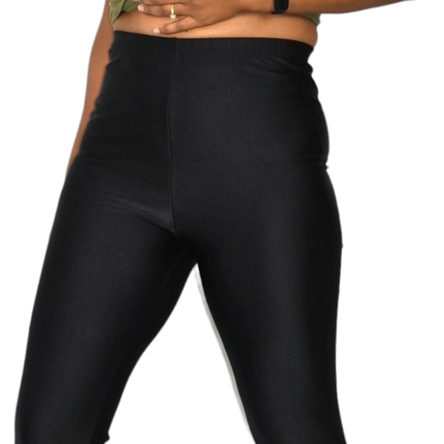 Vintage Hanes Stirrup Leggings Black Shiny Aerobics Fitness 90s Activewear Dance Yoga Size Large