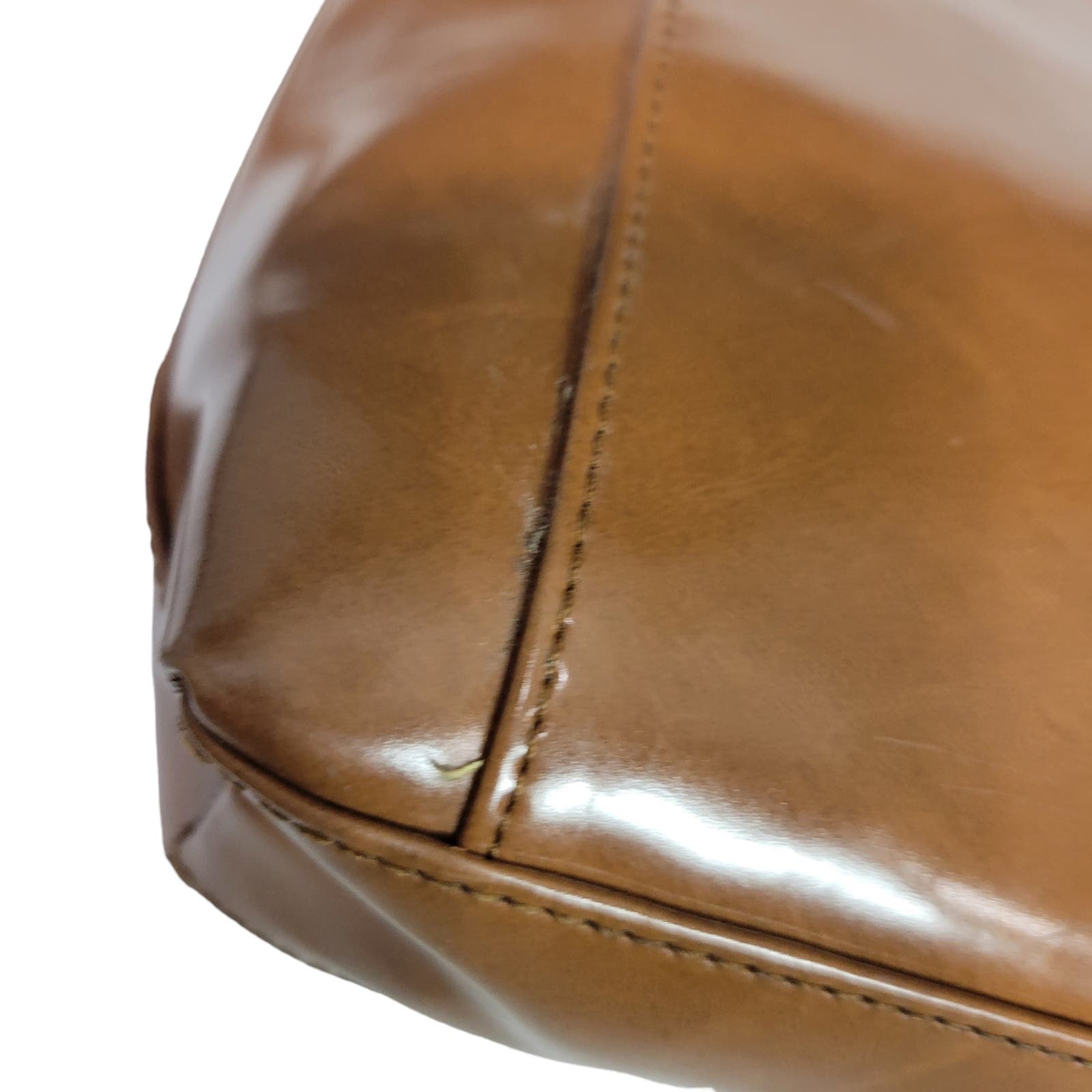 Vintage Esprit Crossbody Bag Brown Caramel Rigid Patent Leather Structured Shoulder 90s Handbag