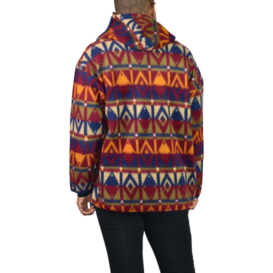 Vintage Jordache Concepts Fleece Jacket Ski Pullover Aztec Geometric Hooded 90s Medium