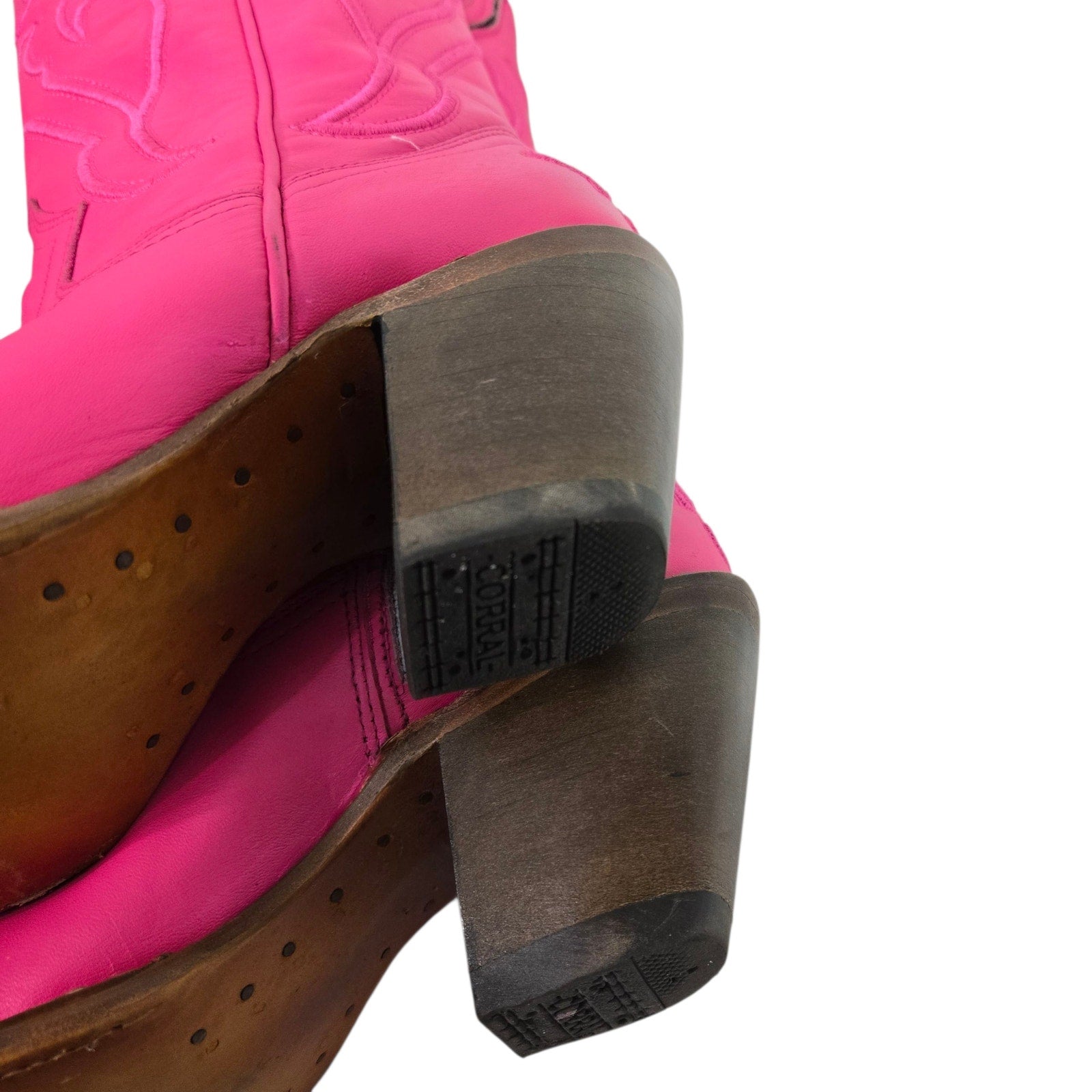Corral Western Boots Pink Fuchsia Snip Toe Cowboy Cowgirl Tall Leather Neon Embroidery 8