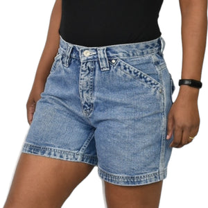 Vintage No Excuses Jean Shorts Blue Cargo Pockets Thigh Length Cotton Rigid Size 8