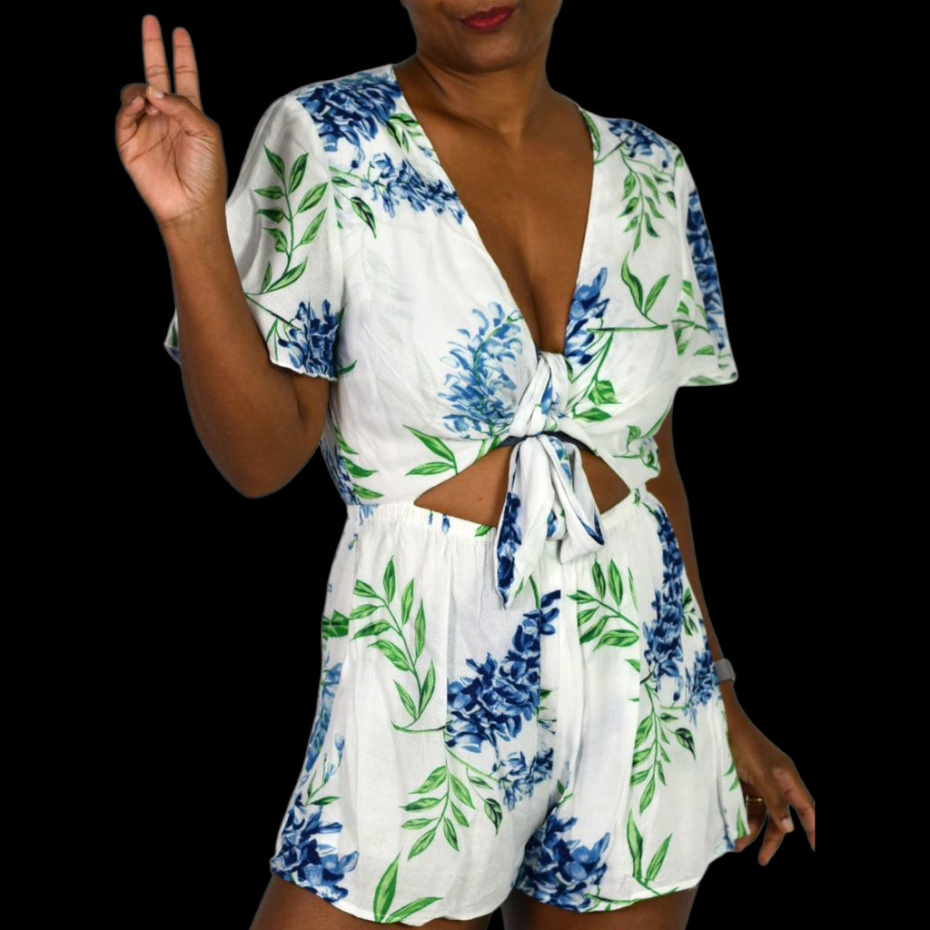 Show Me Your Mumu Gia Romper White Floral Print Cutout Playsuit Shorts Tropical Medium