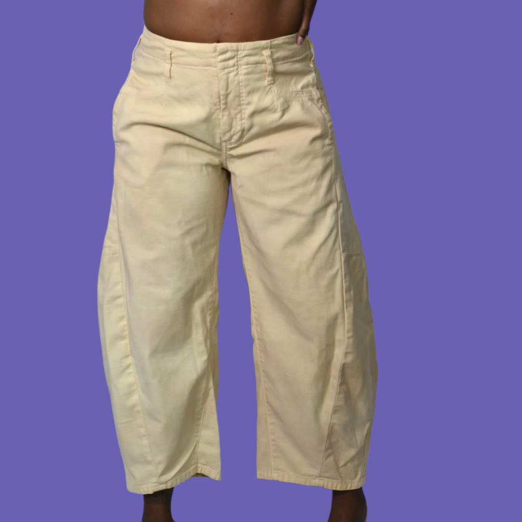 Pilcro Cropped Vintage Barrel Pants Khaki Neutral Balloon Leg High Waist Anthropologie 26