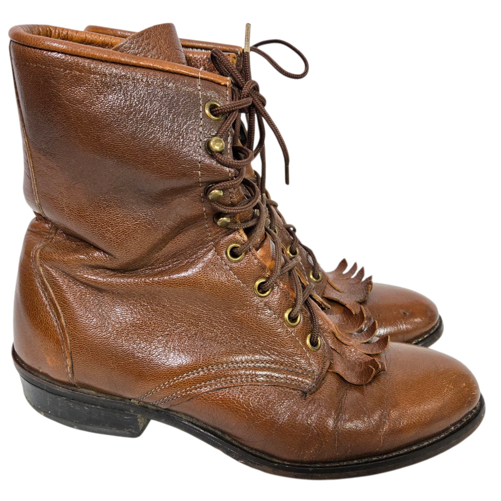 Vintage Laredo Leather Roper Boots Brown Ankle Lace Up Kiltie Granny Equestrian Prairie Western  9