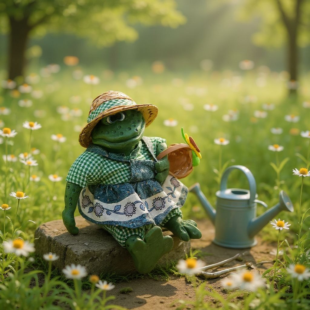 Vintage Russ Berrie Country Folks Figurine Mrs Gardenhopper Green Frog Shelf Sitter Gardening Gardening Toad Kathleen Kelly Critter Factory