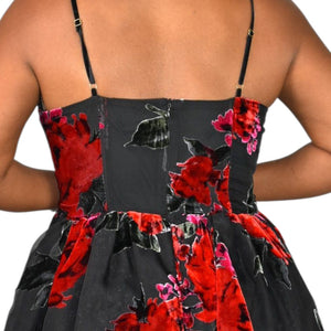 Betsey Johnson Lucia Bustier Dress Red Floral Mini Sheer Velvet Burnout Rose Corset Babydoll Sweetheart Large