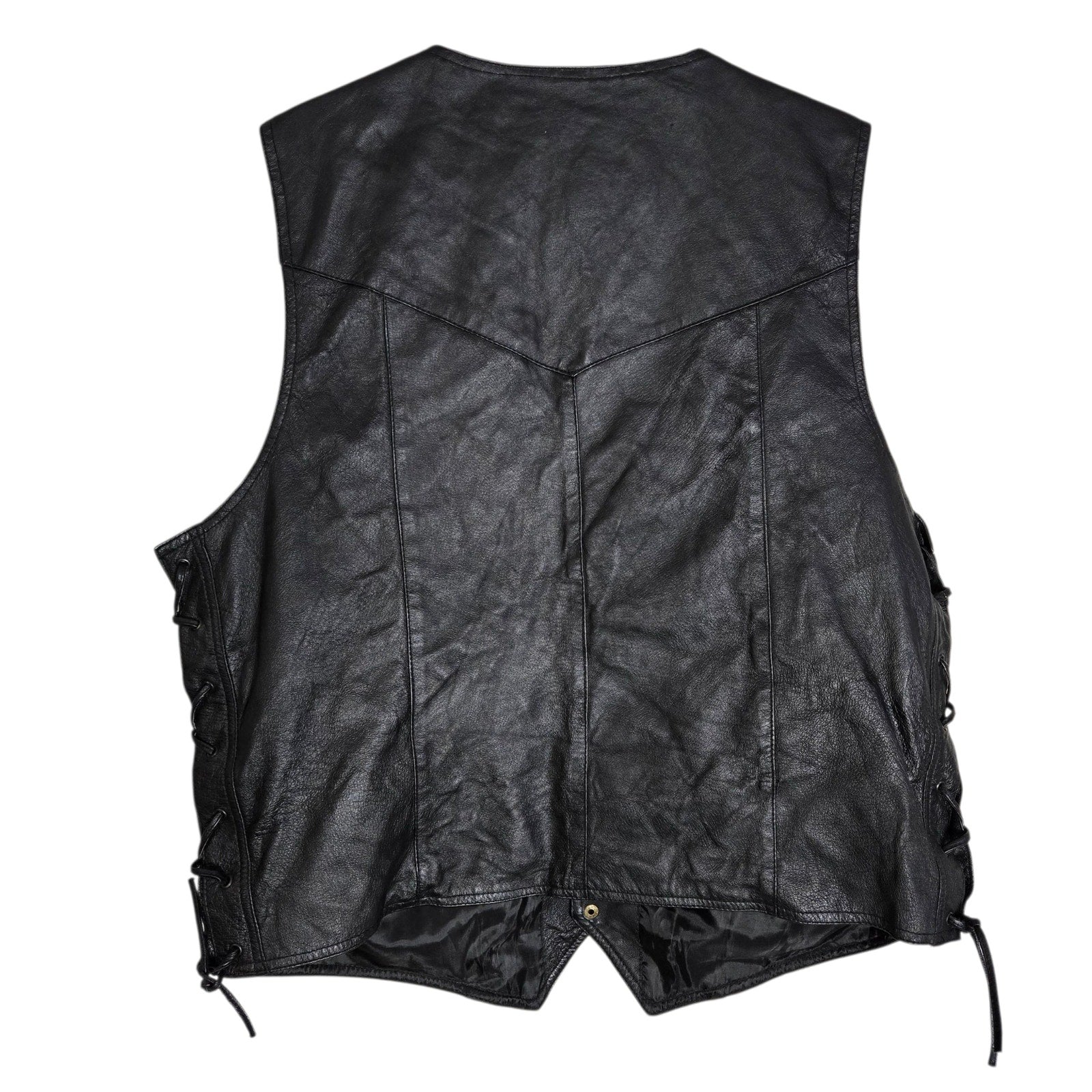 Bikestar Black Leather Vest Biker Motorcycle Punk Rock Lace Up Sides Retro Moto XL