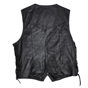 Bikestar Black Leather Vest Biker Motorcycle Punk Rock Lace Up Sides Retro Moto XL