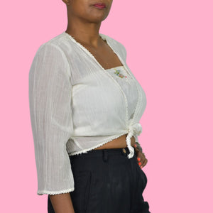Vintage Spare Parts Crop Top Set White Gauze Cotton Halter Tube Halter Bolero Small
