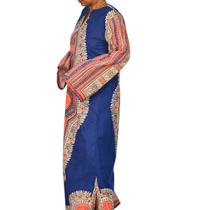 Vintage Dashiki Pakistan Caftan Dress Blue Kaftan 70s Maxi Dress Kimono Sleeve Side Slits Hippie Bohemian Festival Medium
