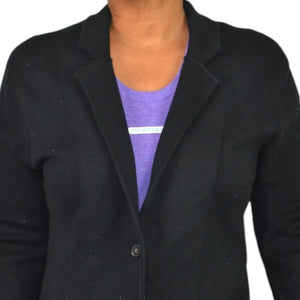 J Crew Factory Sweater Blazer Black Cardigan Knit Collared Cotton Pockets G9309 Size Medium