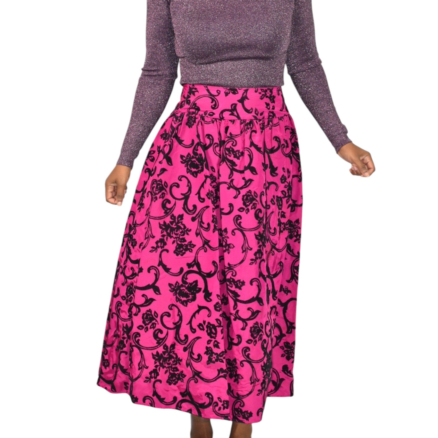 Vintage Scott McClintock Damask Skirt Purple Magenta Taffeta Crinoline Black Maxi Dressy 4