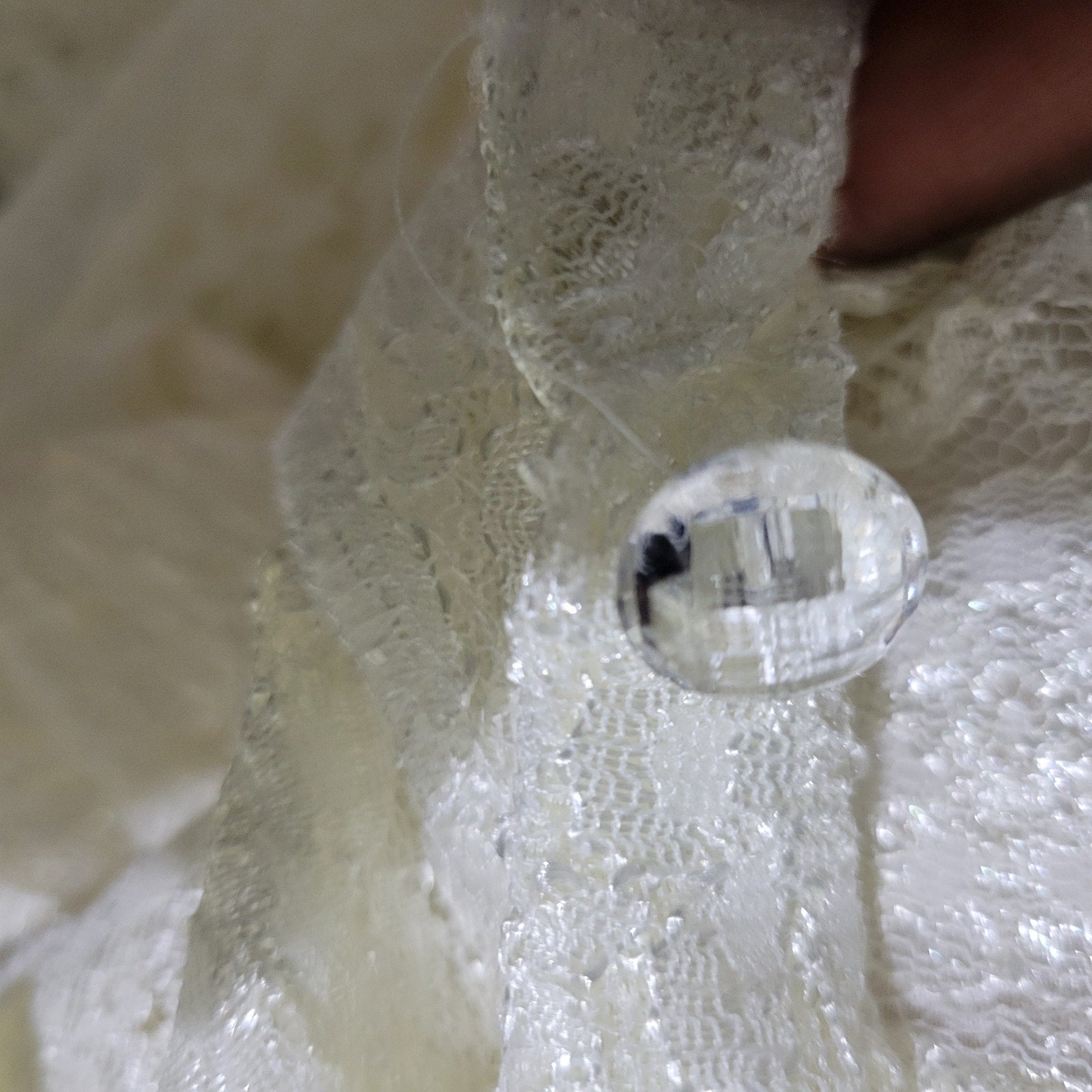 Vintage CW Rose Lace Midi Dress White Ivory Button Front Short Sleeve 80s Sheer Corset Lacing Medium