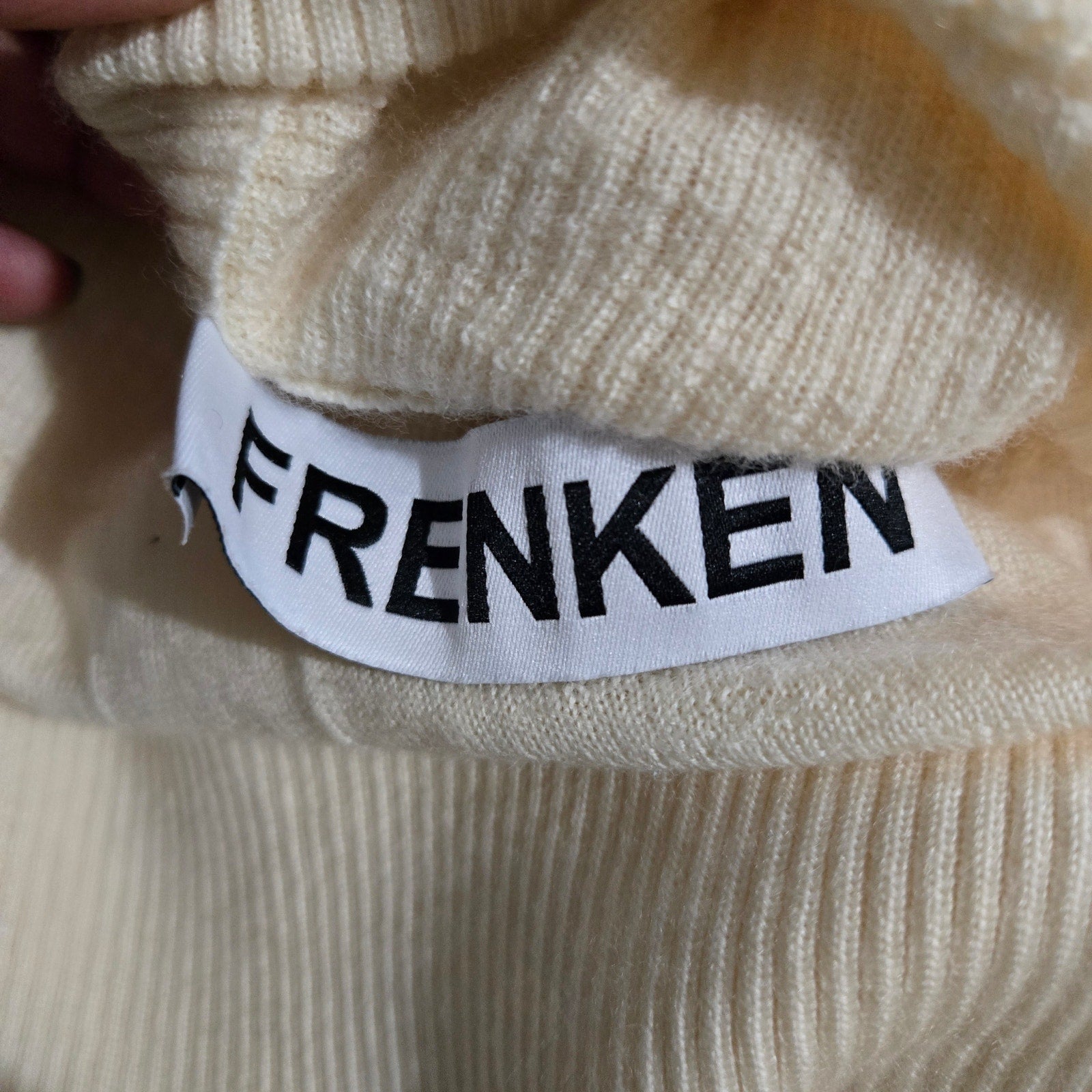 Frenken Rock Knit Top Off White Beige Wool Batwing Drop Sleeve Ribbed Crew Neck Medium