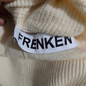 Frenken Rock Knit Top Off White Beige Wool Batwing Drop Sleeve Ribbed Crew Neck Medium