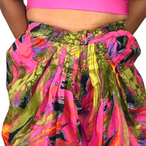 Genie Pants Pink Print Homemade Balloon Leg Cropped Pirate Ankle Harem Bohemian One Size