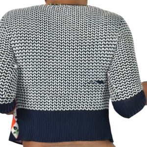 Christian LaCroix Bazar Cardigan Sweater Blue Argyle Embellished Checkerboard Small