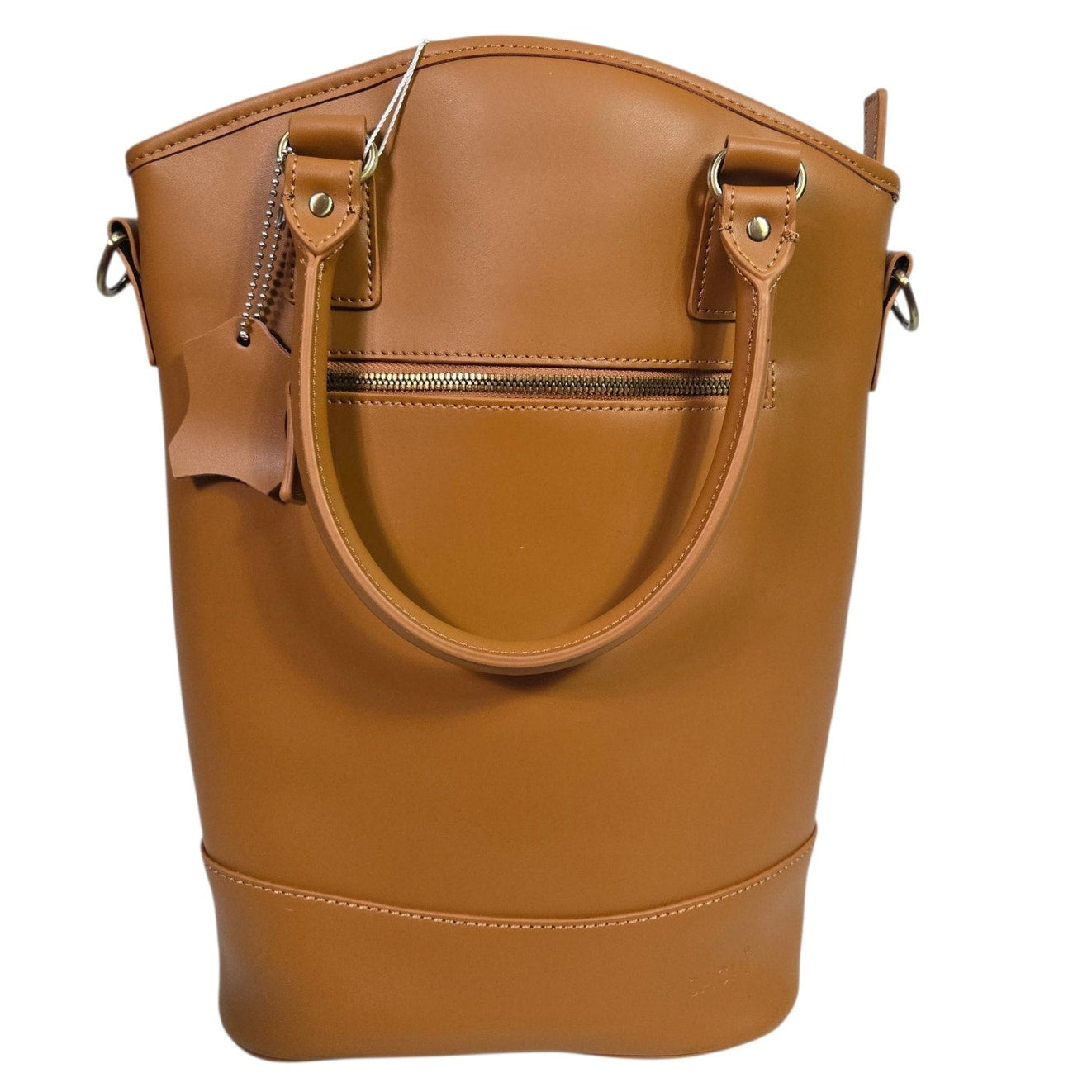 SACHI Insulated Wine Tote Bag Camel Brown Leather Lunch Bucket Two Bottle Strap