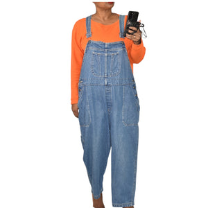 Vintage Cherokee Bib Overalls Medium Wash Denim Tapered Cropped Capri Plus Size 20W