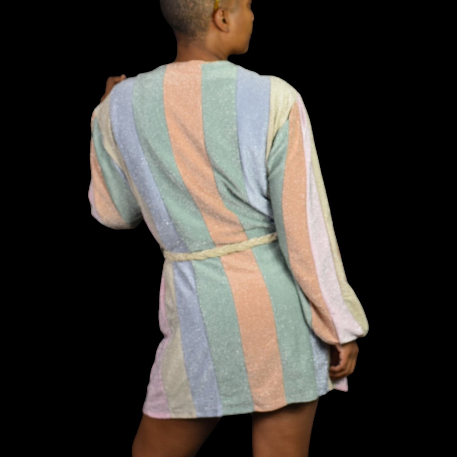 Aura Pastel Shimmer Dress Pink Sparkle Rainbow Wrap Metallic Jersey Mini Size Small
