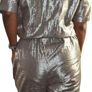 Xirena Theo Metallic Jumpsuit Bronze Brown Metallic Shimmer Cotton Lurex Belted Small