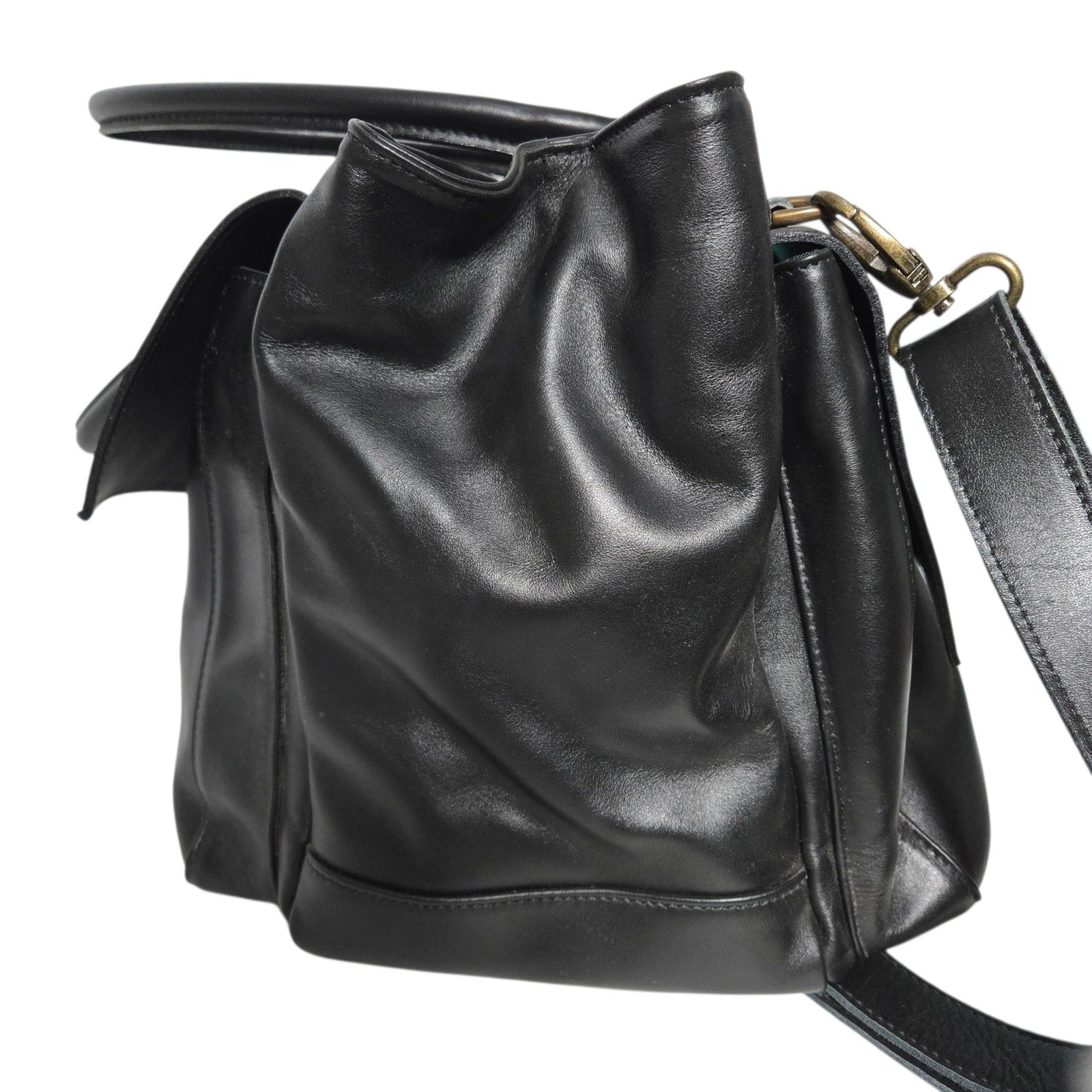 CORSIA Leather Tote Bag Satchel Black Italy Crossbody Strap Handles Carryall Structured