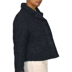 Vintage Joseph Horne Co Black Boucle Wool Boxy Cropped Jacket 1950s 50s ILGWU Union Made Medium
