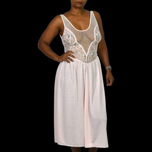 Vintage Victorias Secret Nightgown Pink Crown Label Knit Lace Mesh 80s Gown Sheer Medium