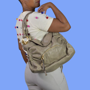 B Makowsky Ripley Leather Shoulder Bag Ruched Fold Over Flap Purse Slouchy Classic Everyday