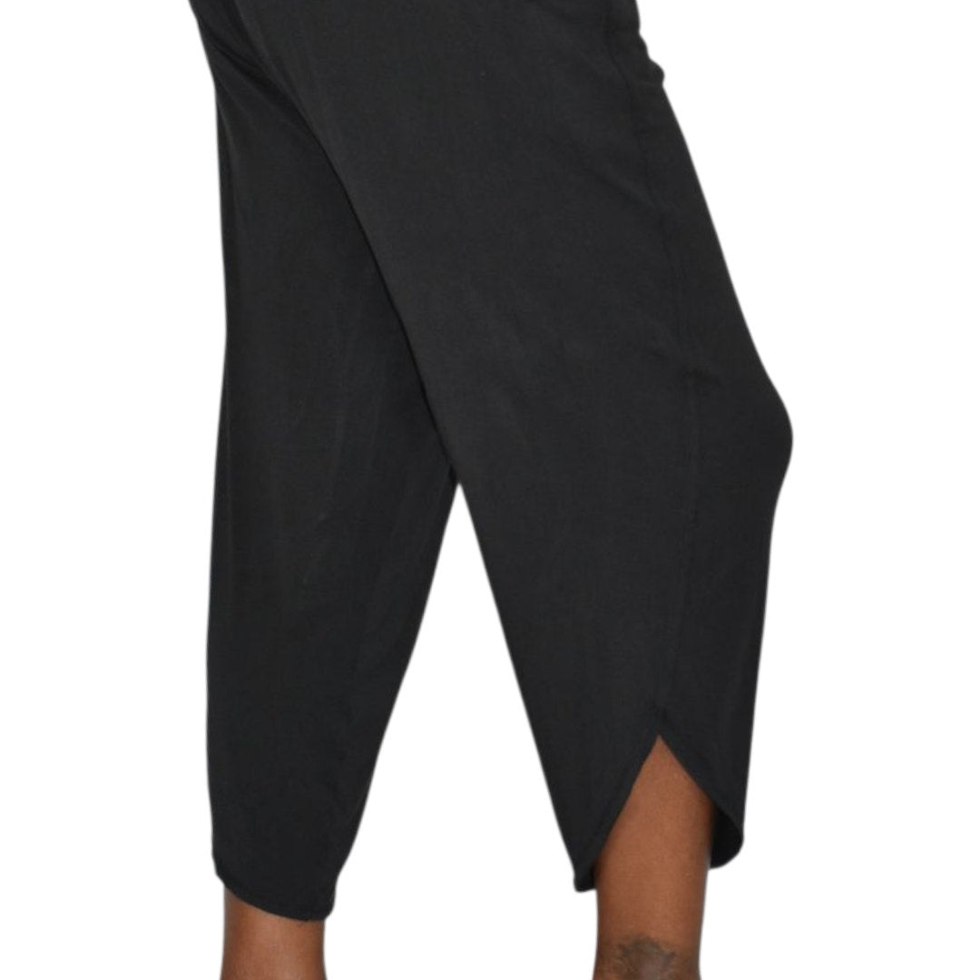 Athleta Flow With It Pant Pants Black Harem Tulip Hem Cropped Wide Leg Stretch Jersey Modal XS