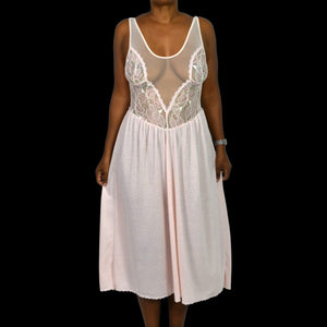 Vintage Victorias Secret Nightgown Pink Crown Label Knit Lace Mesh 80s Gown Sheer Medium