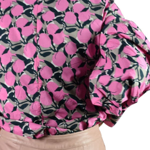 The Sang Fruit Floral Print Blouse Pink Cotton Poplin Statement Balloon Sleeves Top Small