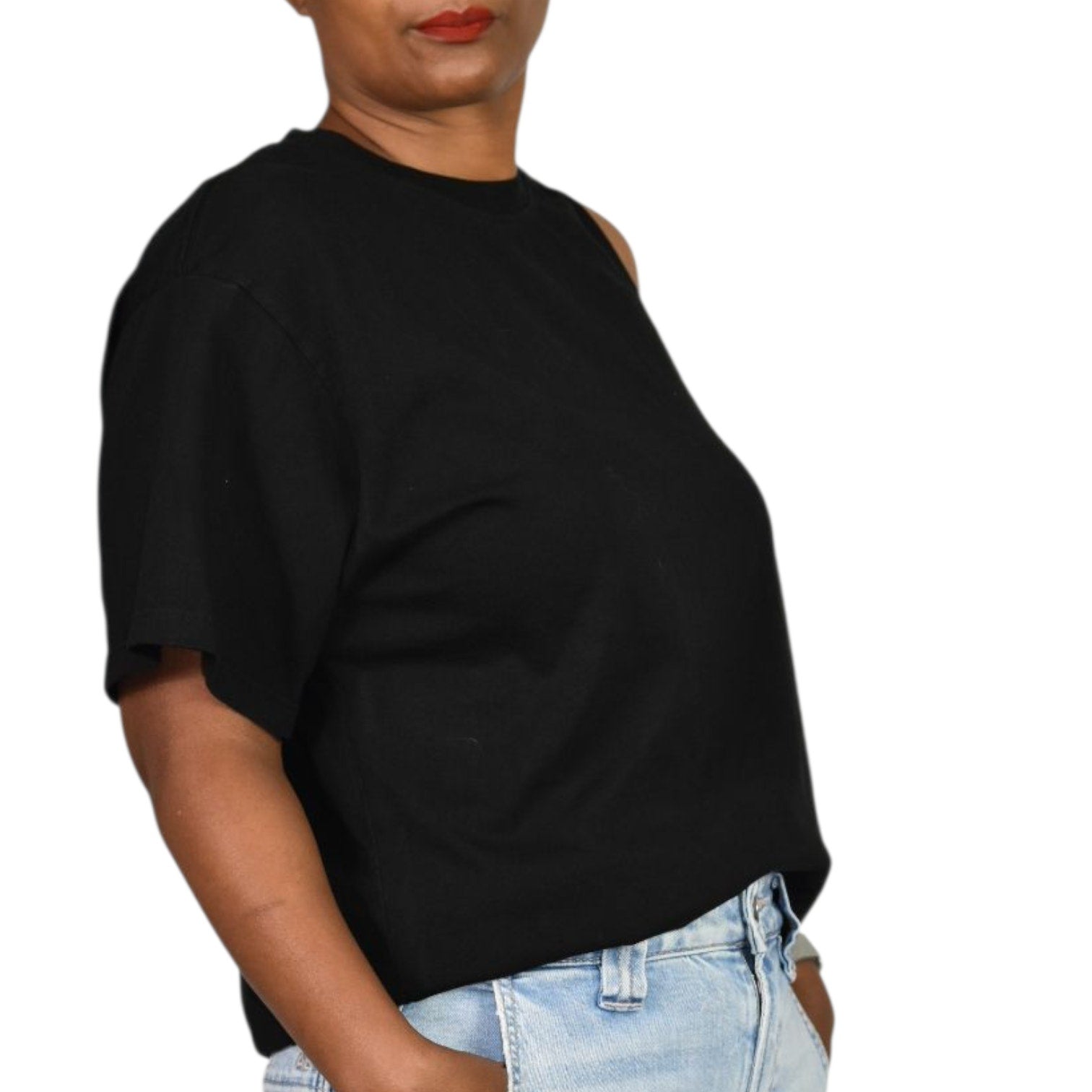 Agolde Della Asymmetric T Shirt Black Cotton One Shoulder Tee Crew Short Sleeve Classic Top Relaxed XS