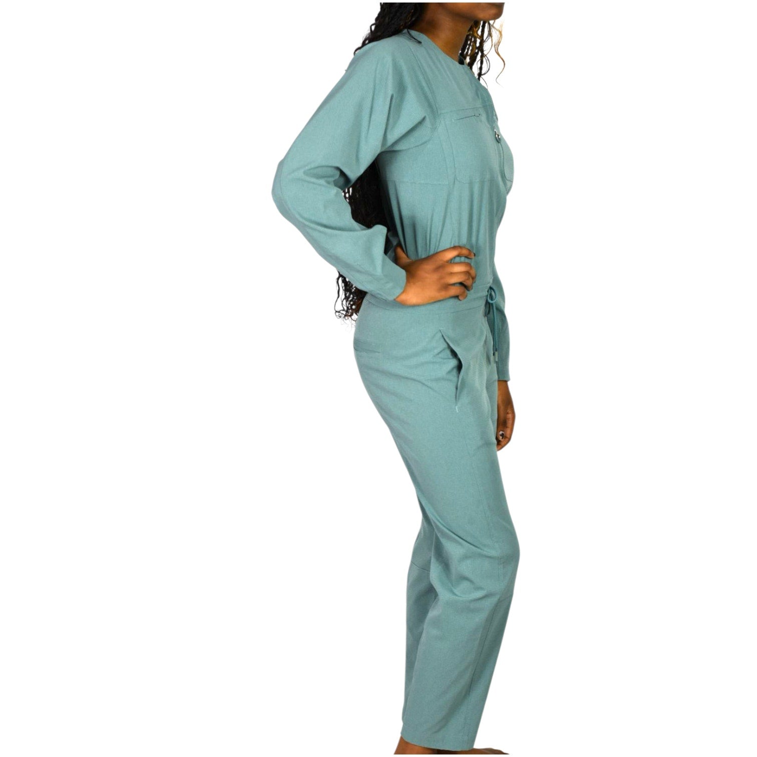 Lululemon Ventlight Zippered Jumpsuit Green Tidewater Teal Stretch Ankle Long Sleeve 0