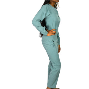 Lululemon Ventlight Zippered Jumpsuit Green Tidewater Teal Stretch Ankle Long Sleeve 0