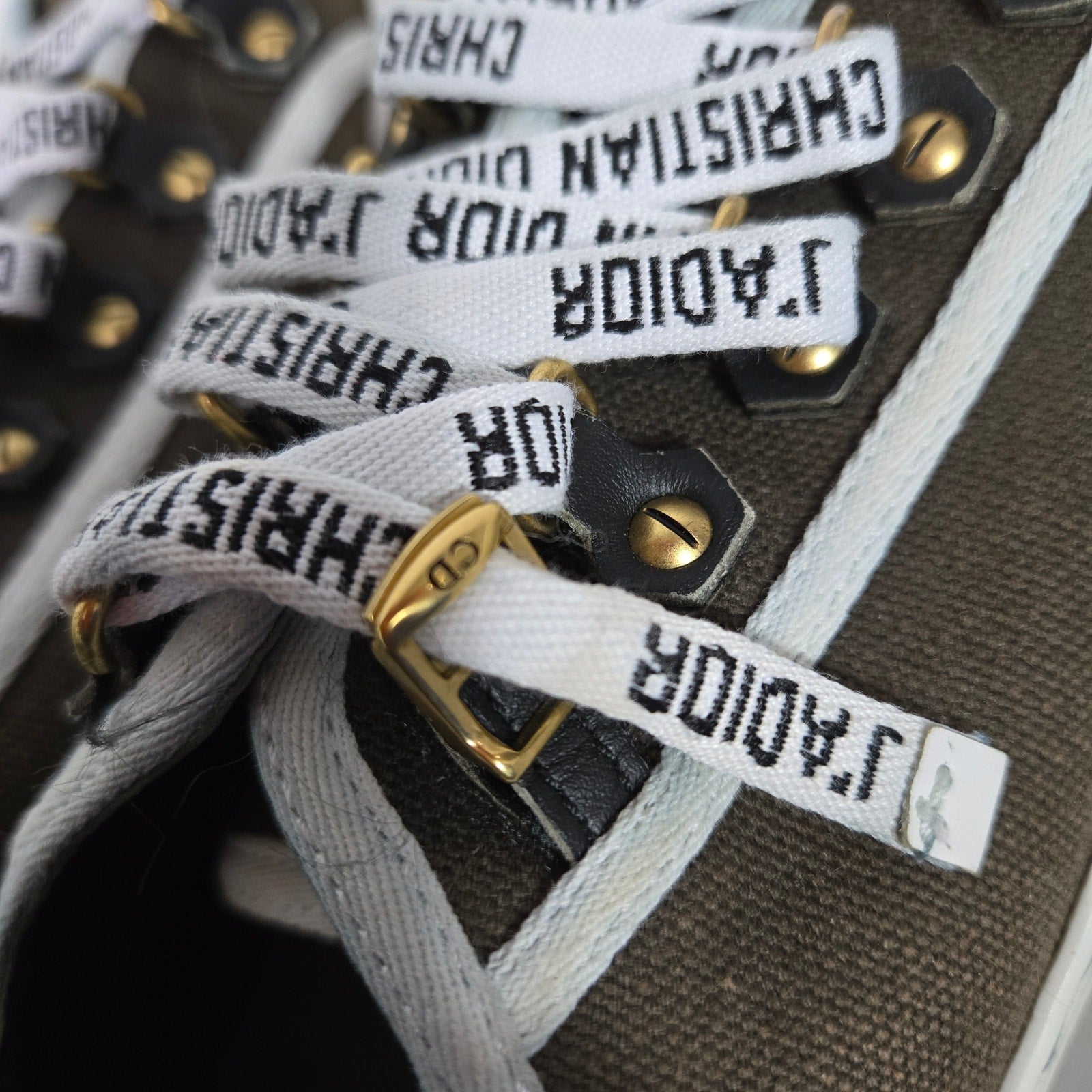 Christian Walk N Dior Canvas Sneakers Low Top Cap Toe JADIOR Lace Up Logo 37.5 7.5