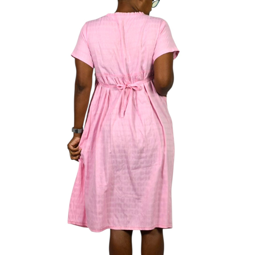 Jin Deyi Pink Puppy Dress Ribbons Dogs Embroidery Lace Pocket Smock Shift Applique Girls XXL