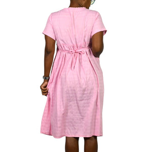 Jin Deyi Pink Puppy Dress Ribbons Dogs Embroidery Lace Pocket Smock Shift Applique Girls XXL