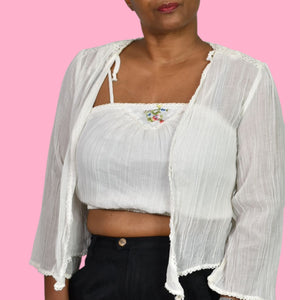 Vintage Spare Parts Crop Top Set White Gauze Cotton Halter Tube Halter Bolero Small