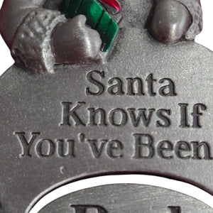 Spooniques Christmas Brooch Pin Santa Good Bad Spinner Enamel Holiday Festive Novelty Quirky