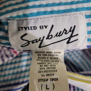 Vintage Saybury Rainbow Stripe Dress Pink Seersucker Sundress Long Patio House Sack Housecoat Muumuu Large